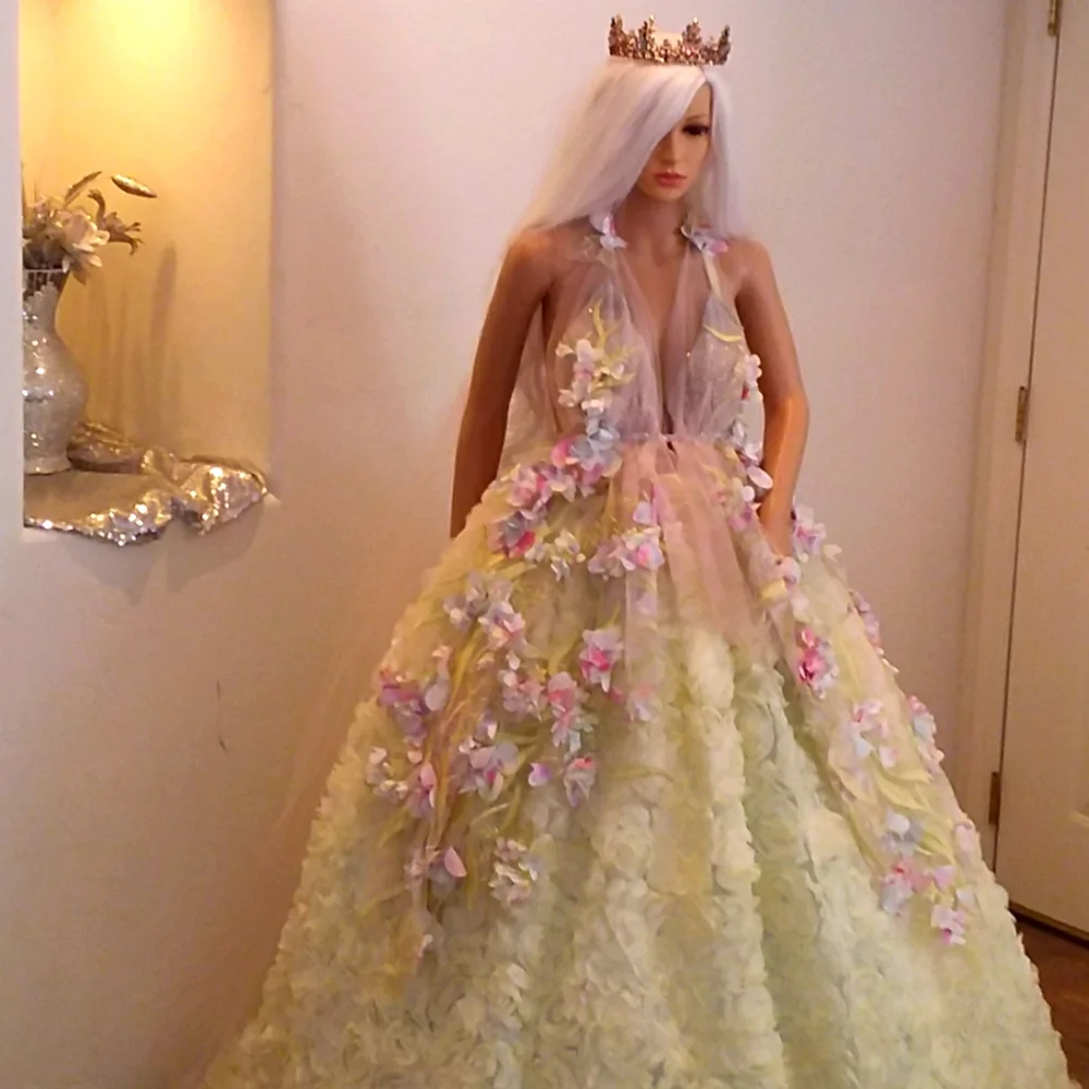 SAMPLE GOWN-HYACINTH Watercolor Rainbow Flower Woodland Princess Bridal Gown Set - Picture 6 of 13